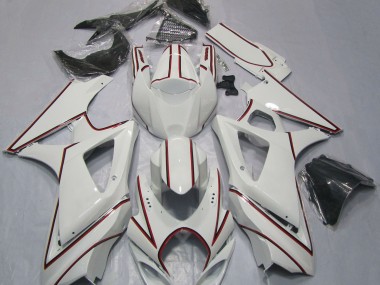 Weiß Mit Rotem Nadelstreifen 2007-2008 Suzuki GSXR 1000 Motorrad Verkleidung