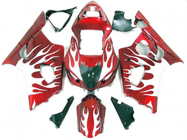 Weiß & Rot Flamme 2003-2004 Suzuki GSXR 1000 Motorrad Verkleidung