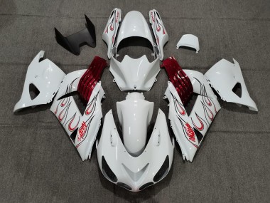 Weiß Rot Flamme 2006-2011 Kawasaki ZX14R Motorrad Verkleidung