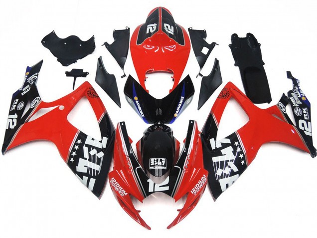 Benutzerdefiniert Rot & Schwarz Logos 2006-2007 Suzuki GSXR 600-750 Motorrad Verkleidung Benutzerdefiniert Rot & Schwarz Logos 2006-2007 Suzuki GSXR 600-750 Motorrad Verkleidung