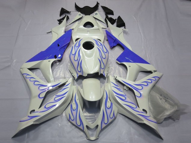 Blau Flame Auf Weiß 2007-2008 Honda CBR600RR Motorrad Verkleidung Blau Flame Auf Weiß 2007-2008 Honda CBR600RR Motorrad Verkleidung