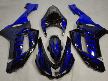 Blaue Flamme 2007-2008 Kawasaki ZX6R Motorrad Verkleidung