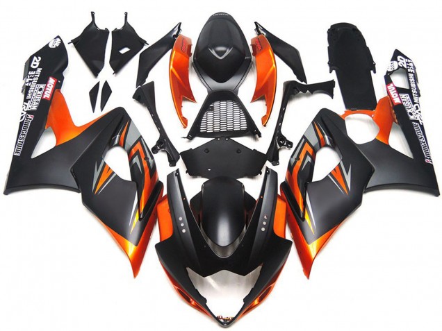 Custom Matt & Glanz Schwarz & Orange 2005-2006 Suzuki GSXR 1000 Motorrad Verkleidung Custom Matt & Glanz Schwarz & Orange 2005-2006 Suzuki GSXR 1000 Motorrad Verkleidung