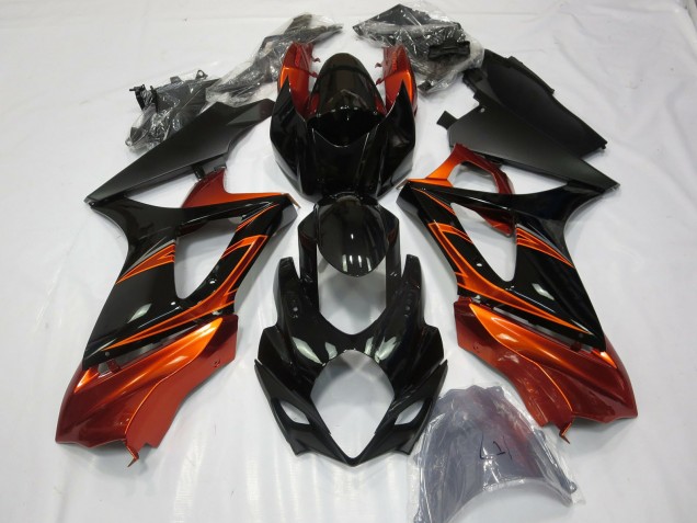 Gebranntes Orange & Schwarz 2007-2008 Suzuki GSXR 1000 Motorrad Verkleidung Gebranntes Orange & Schwarz 2007-2008 Suzuki GSXR 1000 Motorrad Verkleidung