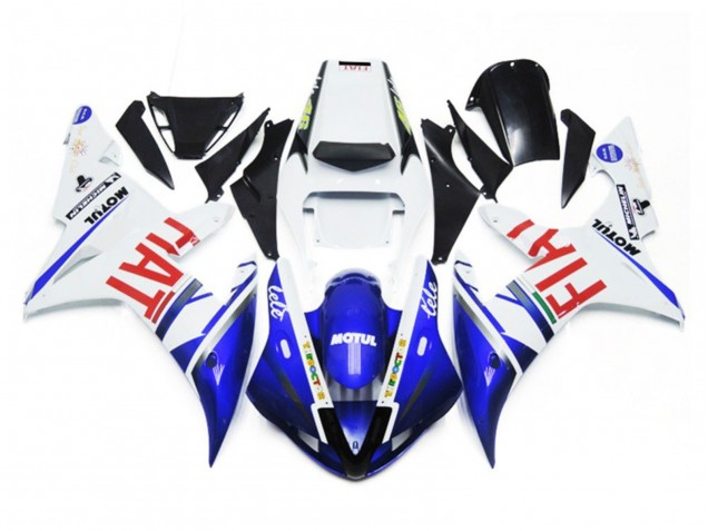 Glänzend Weiß & Blau Fiat 2002-2003 Yamaha R1 Motorrad Verkleidung Glänzend Weiß & Blau Fiat 2002-2003 Yamaha R1 Motorrad Verkleidung