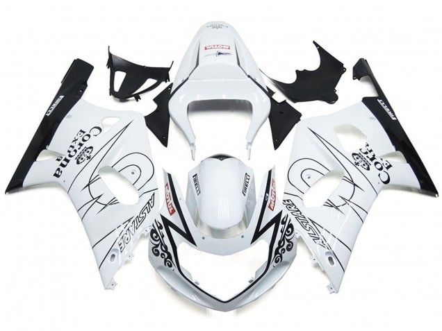 Glänzend Weiß Corona & Schwarz 2001-2003 Suzuki GSXR 600-750 Motorrad Verkleidung Glänzend Weiß Corona & Schwarz 2001-2003 Suzuki GSXR 600-750 Motorrad Verkleidung