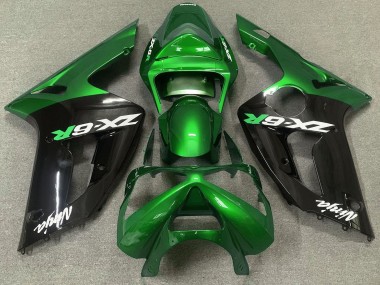 Glänzend Grün & Schwarz 2003-2004 Kawasaki ZX6R Motorrad Verkleidung