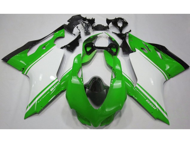 Glänzend Grün Weiß & Schwarz 2011-2014 Ducati 1199 Motorrad Verkleidung Glänzend Grün Weiß & Schwarz 2011-2014 Ducati 1199 Motorrad Verkleidung