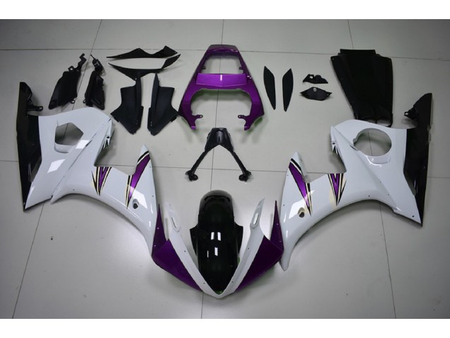 Glänzend Weiß & Lila Akzente 2003-2004 Yamaha R6 Motorrad Verkleidung Glänzend Weiß & Lila Akzente 2003-2004 Yamaha R6 Motorrad Verkleidung