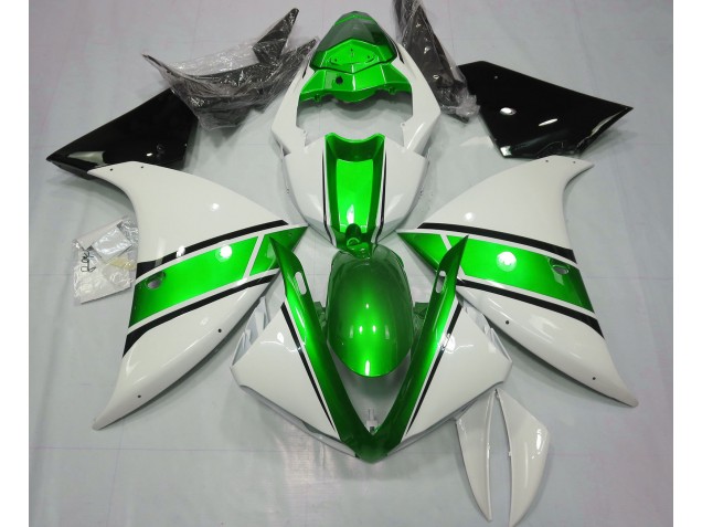 Glänzend Weiß & Metallic Grün 2009-2011 Yamaha R1 Motorrad Verkleidung Glänzend Weiß & Metallic Grün 2009-2011 Yamaha R1 Motorrad Verkleidung