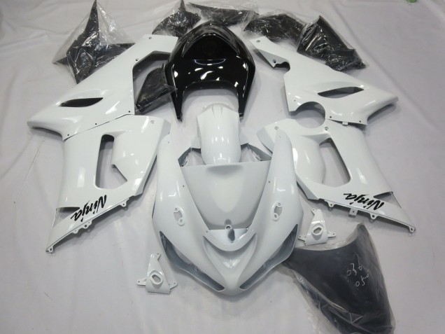 Glänzend Weiß Mit Schwarzem Heck 2005-2006 Kawasaki ZX6R Motorrad Verkleidung Glänzend Weiß Mit Schwarzem Heck 2005-2006 Kawasaki ZX6R Motorrad Verkleidung