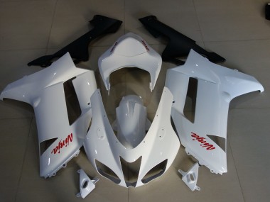Glänzend Weiß & Rot Logos 2007-2008 Kawasaki ZX6R Motorrad Verkleidung