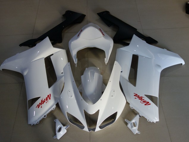 Glänzend Weiß & Rot Logos 2007-2008 Kawasaki ZX6R Motorrad Verkleidung Glänzend Weiß & Rot Logos 2007-2008 Kawasaki ZX6R Motorrad Verkleidung
