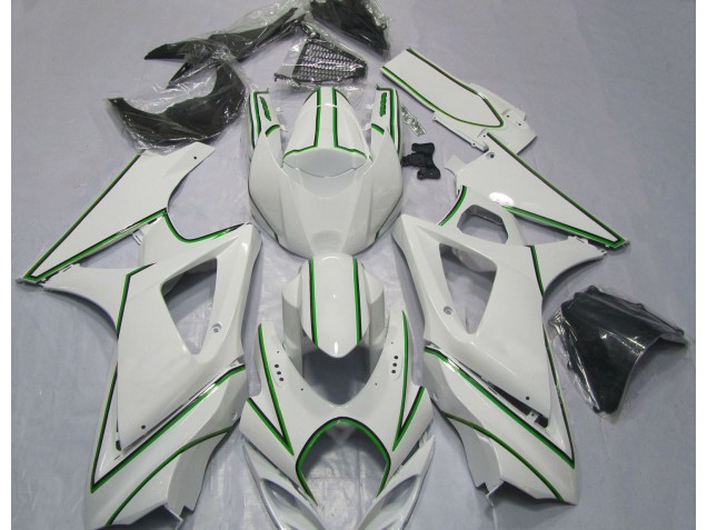 Glänzend Weißer Grüner Nadelstreifen 2007-2008 Suzuki GSXR 1000 Motorrad Verkleidung Glänzend Weißer Grüner Nadelstreifen 2007-2008 Suzuki GSXR 1000 Motorrad Verkleidung