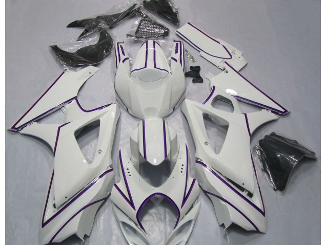 Glänzend Weißer Lila Nadelstreifen 2007-2008 Suzuki GSXR 1000 Motorrad Verkleidung Glänzend Weißer Lila Nadelstreifen 2007-2008 Suzuki GSXR 1000 Motorrad Verkleidung