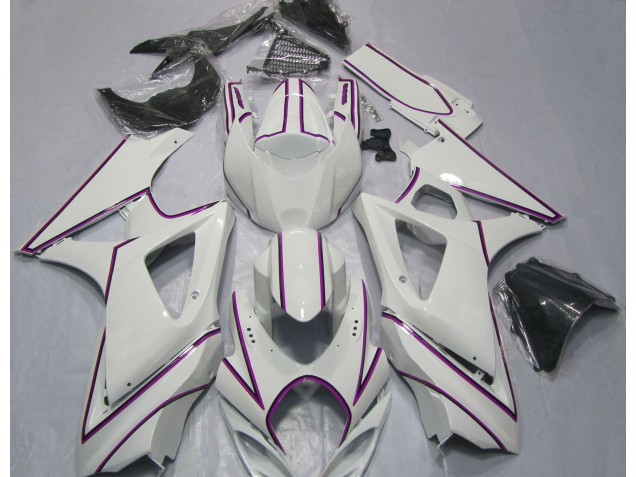 Glänzend Weißer Rosa Nadelstreifen 2007-2008 Suzuki GSXR 1000 Motorrad Verkleidung Glänzend Weißer Rosa Nadelstreifen 2007-2008 Suzuki GSXR 1000 Motorrad Verkleidung