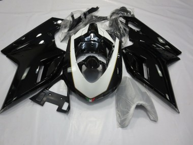 Glänzendes Schwarz & Weiß 2007-2014 Ducati 848 1098 1198 Motorrad Verkleidung