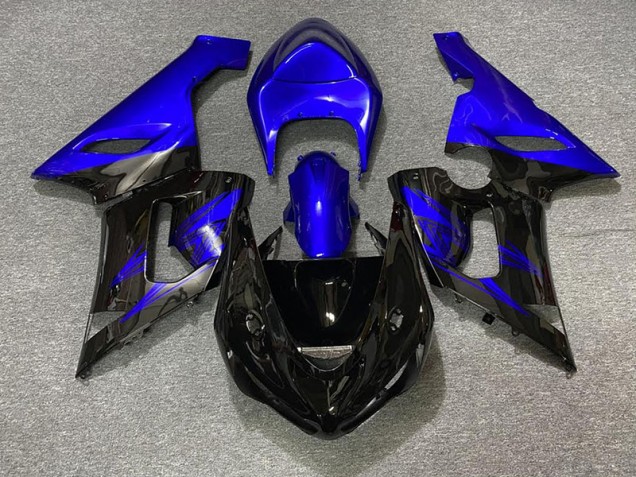 Glänzendes Schwarz & Blau 2005-2006 Kawasaki ZX6R Motorrad Verkleidung Glänzendes Schwarz & Blau 2005-2006 Kawasaki ZX6R Motorrad Verkleidung