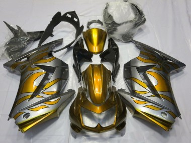 Gold & Silber Flamme 2008-2012 Kawasaki Ninja 250 Motorrad Verkleidung