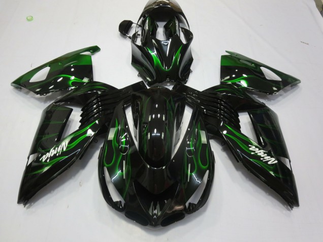 Grün Flamme 2006-2011 Kawasaki ZX14R Motorrad Verkleidung Grün Flamme 2006-2011 Kawasaki ZX14R Motorrad Verkleidung