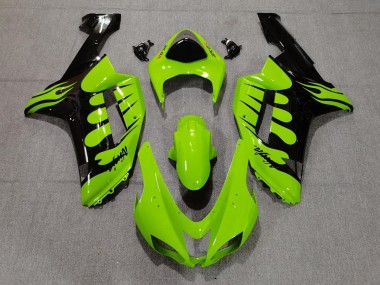 Grün Flamme 2007-2008 Kawasaki ZX6R Motorrad Verkleidung