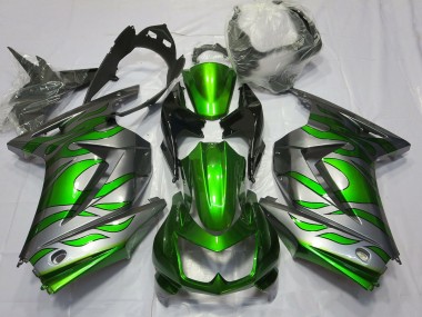 Grün & Silber Flamme 2008-2012 Kawasaki Ninja 250 Motorrad Verkleidung