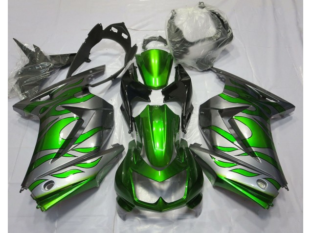Grün & Silber Flamme 2008-2012 Kawasaki Ninja 250 Motorrad Verkleidung Grün & Silber Flamme 2008-2012 Kawasaki Ninja 250 Motorrad Verkleidung