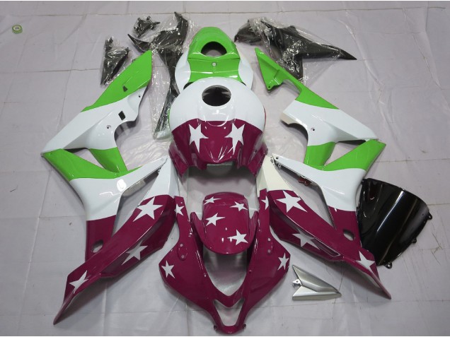 Grüne & Kastanienbraune Sterne & Streifen 2007-2008 Honda CBR600RR Motorrad Verkleidung Grüne & Kastanienbraune Sterne & Streifen 2007-2008 Honda CBR600RR Motorrad Verkleidung