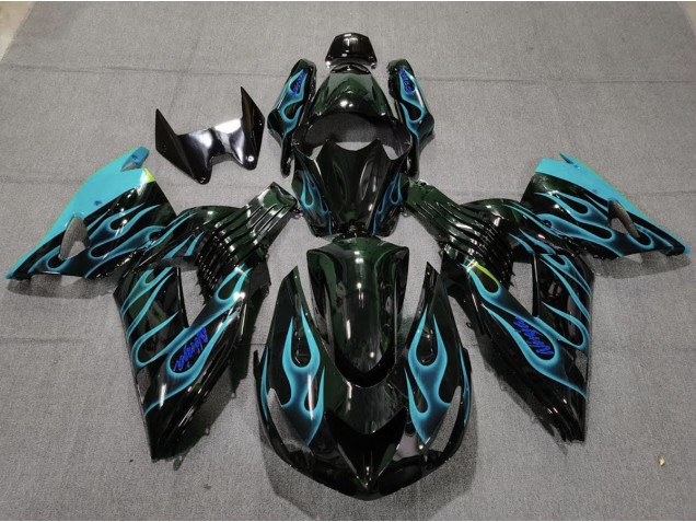 Hellblau Flamme 2006-2011 Kawasaki ZX14R Motorrad Verkleidung Hellblau Flamme 2006-2011 Kawasaki ZX14R Motorrad Verkleidung