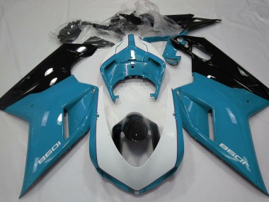 Hellblau & Glänzend Weiß 2007-2014 Ducati 848 1098 1198 Motorrad Verkleidung