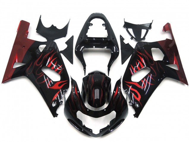 Leuchtend Rot Flamme 2001-2003 Suzuki GSXR 600-750 Motorrad Verkleidung Leuchtend Rot Flamme 2001-2003 Suzuki GSXR 600-750 Motorrad Verkleidung