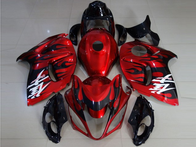 Leuchtend Rot & Flamme 2008-2020 Suzuki GSXR 1300 Motorrad Verkleidung