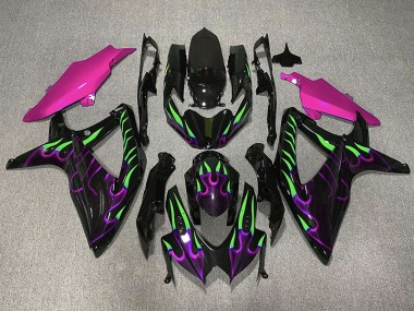Lila & Grün Flamme 2008-2010 Suzuki GSXR 600-750 Motorrad Verkleidung