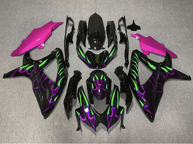 Lila & Grün Flamme 2008-2010 Suzuki GSXR 600-750 Motorrad Verkleidung