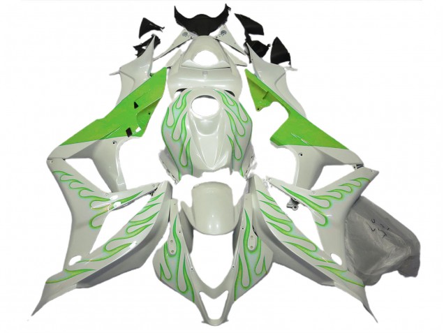 Limettengrün Flamme Auf Weiß 2007-2008 Honda CBR600RR Motorrad Verkleidung Limettengrün Flamme Auf Weiß 2007-2008 Honda CBR600RR Motorrad Verkleidung