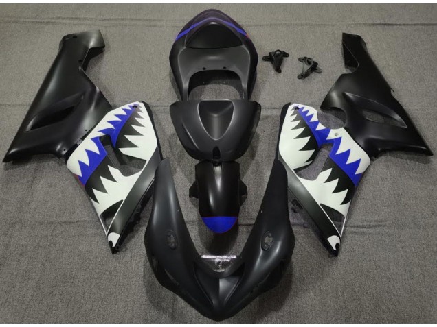 Matt Schwarzer & Blauer Hai 2005-2006 Kawasaki ZX6R Motorrad Verkleidung Matt Schwarzer & Blauer Hai 2005-2006 Kawasaki ZX6R Motorrad Verkleidung