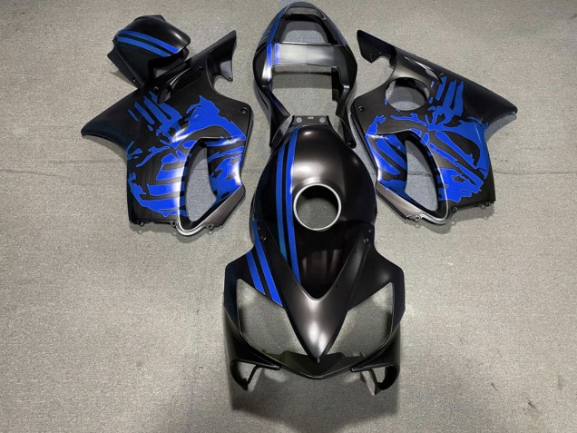 Matt Schwarzer & Blauer Totenkopf 2001-2003 Honda CBR600 F4i Motorrad Verkleidung Matt Schwarzer & Blauer Totenkopf 2001-2003 Honda CBR600 F4i Motorrad Verkleidung