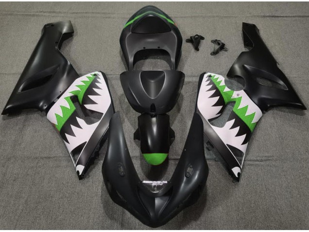 Matt Schwarzer & Grüner Hai 2005-2006 Kawasaki ZX6R Motorrad Verkleidung Matt Schwarzer & Grüner Hai 2005-2006 Kawasaki ZX6R Motorrad Verkleidung