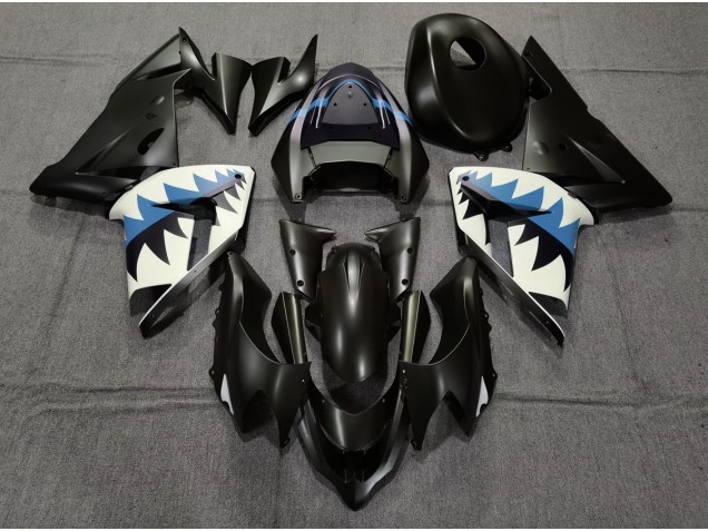 Matt Schwarzer & Hellblauer Hai 2004-2005 Kawasaki ZX10R Motorrad Verkleidung Matt Schwarzer & Hellblauer Hai 2004-2005 Kawasaki ZX10R Motorrad Verkleidung