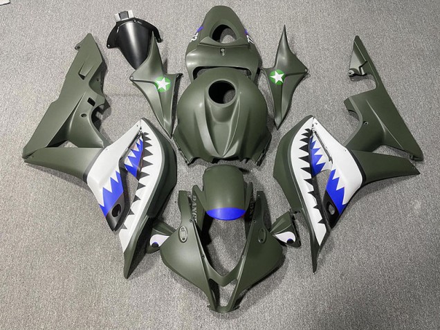 Mattgrüner & Blauer Hai 2007-2008 Honda CBR600RR Motorrad Verkleidung Mattgrüner & Blauer Hai 2007-2008 Honda CBR600RR Motorrad Verkleidung