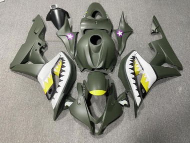 Mattgrüner & Gelber Hai 2007-2008 Honda CBR600RR Motorrad Verkleidung