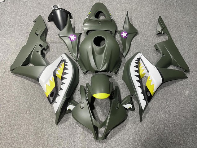 Mattgrüner & Gelber Hai 2007-2008 Honda CBR600RR Motorrad Verkleidung Mattgrüner & Gelber Hai 2007-2008 Honda CBR600RR Motorrad Verkleidung