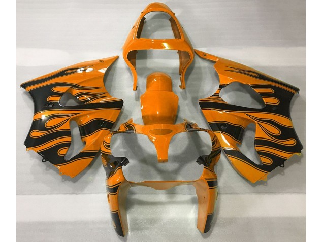 Orange & Schwarz Flamme 2000-2002 Kawasaki ZX6R Motorrad Verkleidung Orange & Schwarz Flamme 2000-2002 Kawasaki ZX6R Motorrad Verkleidung