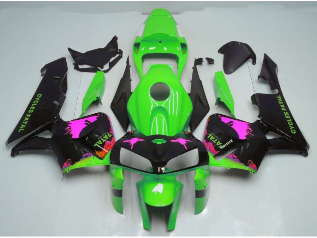 Rosa Splatter Auf Grün 2005-2006 Honda CBR600RR Motorrad Verkleidung Rosa Splatter Auf Grün 2005-2006 Honda CBR600RR Motorrad Verkleidung