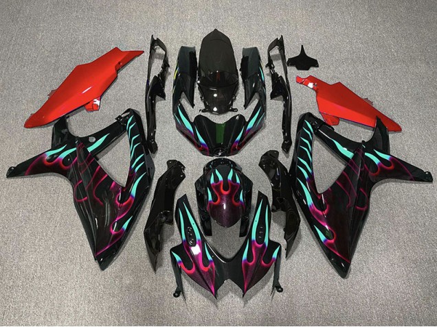Rot & Cyan Flamme 2008-2010 Suzuki GSXR 600-750 Motorrad Verkleidung Rot & Cyan Flamme 2008-2010 Suzuki GSXR 600-750 Motorrad Verkleidung