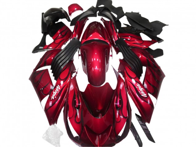 Rot Glänzend & Flamme 2006-2011 Kawasaki ZX14R Motorrad Verkleidung Rot Glänzend & Flamme 2006-2011 Kawasaki ZX14R Motorrad Verkleidung