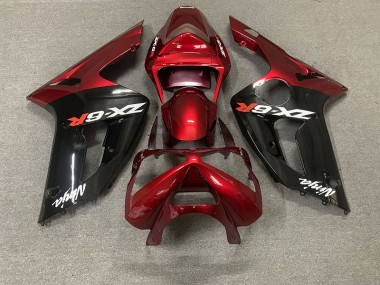 Rot Glänzend & Schwarz 2003-2004 Kawasaki ZX6R Motorrad Verkleidung
