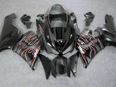 Rot Schwarz Flamme 2005-2006 Kawasaki ZX6R Motorrad Verkleidung