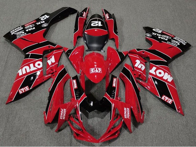 Rot & Schwarz Glänzend Motul 2011-2024 Suzuki GSXR 600-750 Motorrad Verkleidung Rot & Schwarz Glänzend Motul 2011-2024 Suzuki GSXR 600-750 Motorrad Verkleidung