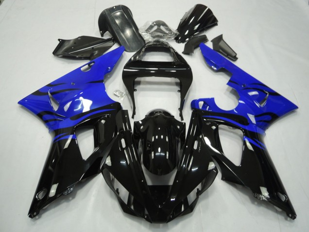 Schwarz Flamme & Blau 2000-2001 Yamaha R1 Motorrad Verkleidung Schwarz Flamme & Blau 2000-2001 Yamaha R1 Motorrad Verkleidung